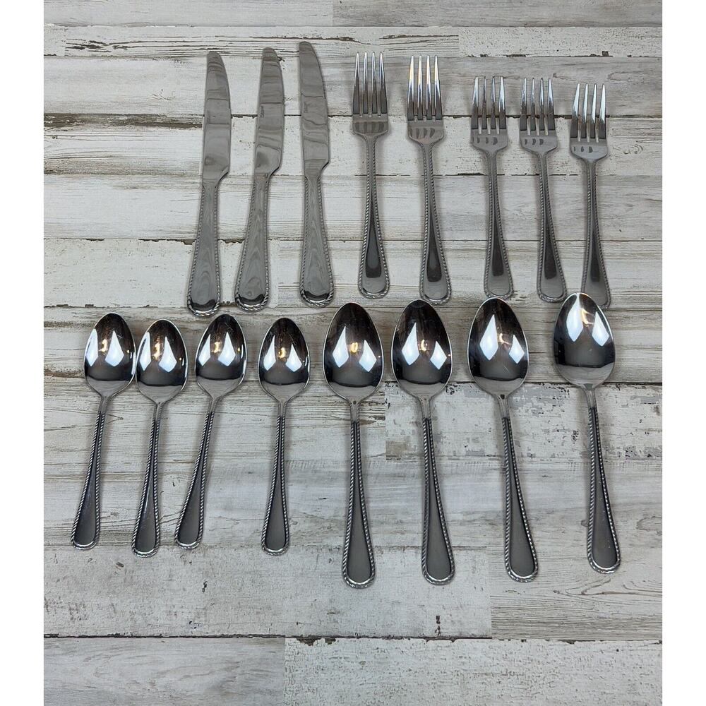 Pfaltzgraff AMERICAN BEAD Everyday 18/0 Flatware 16 Pc Knife, Fork, Spoons